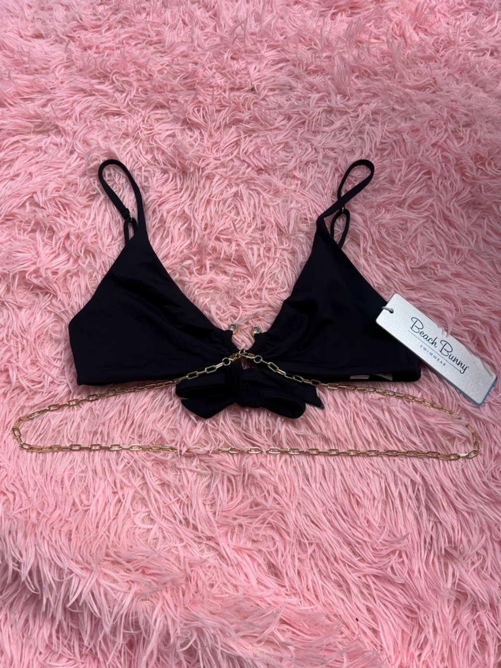Beach Bunny Black Bralette with Gold Chain Detail